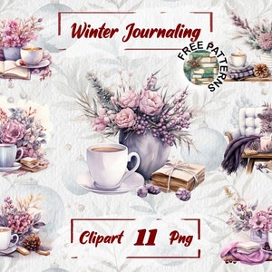 Cozy Winter Clipart, Watercolour Cozy Bundle, Winter PNG, Winter decor, pinecones, throws, cottagecore clipart books Free Commercial Use 686