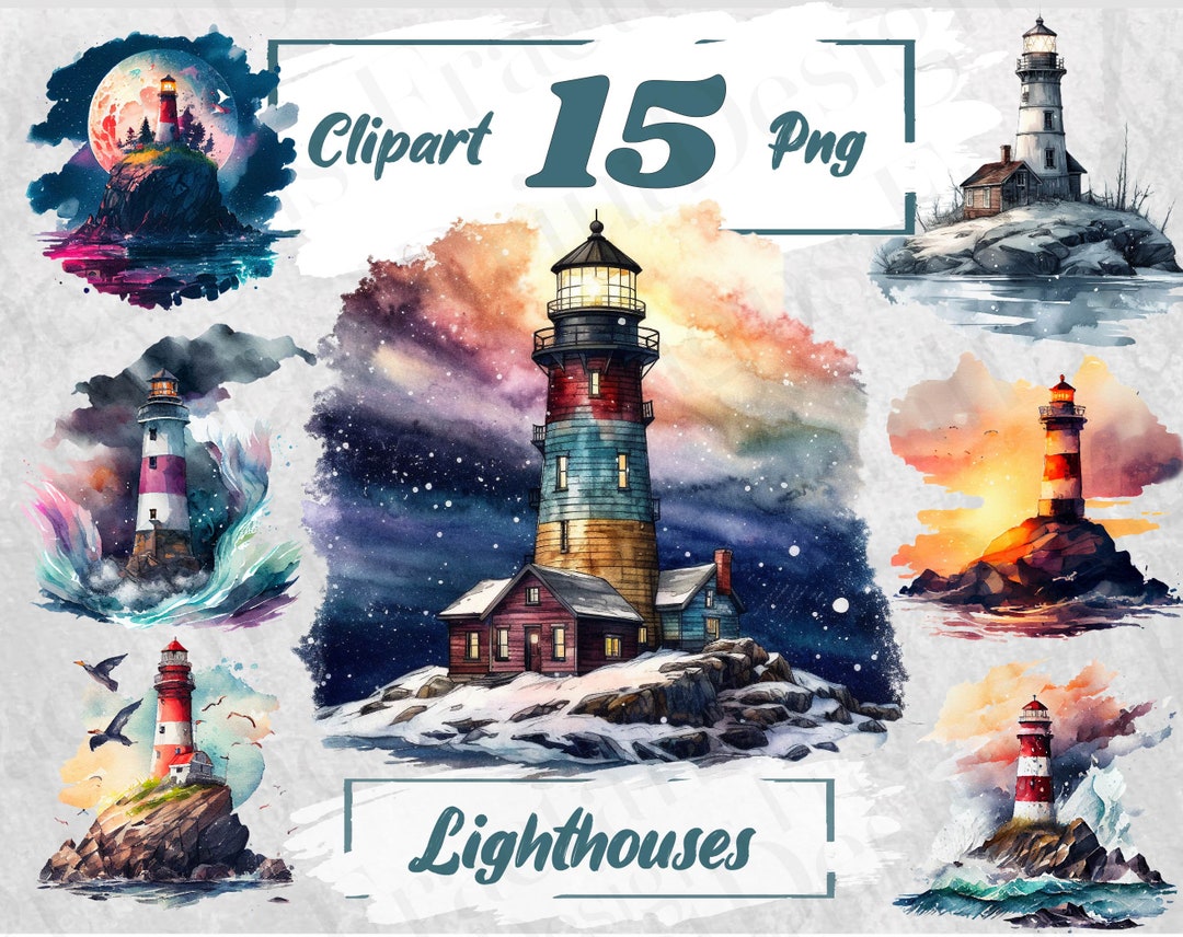 Light House Bundle Light Houses Clipart Lighthouse Scenes Watercolor ...