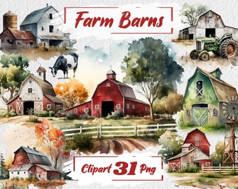 Farmhouse Clipart Farm Barns Clipart PNG Bundle Watercolour Digital Download Farm Barn Watercolor Clipart Barn Bundle Farmers House 34