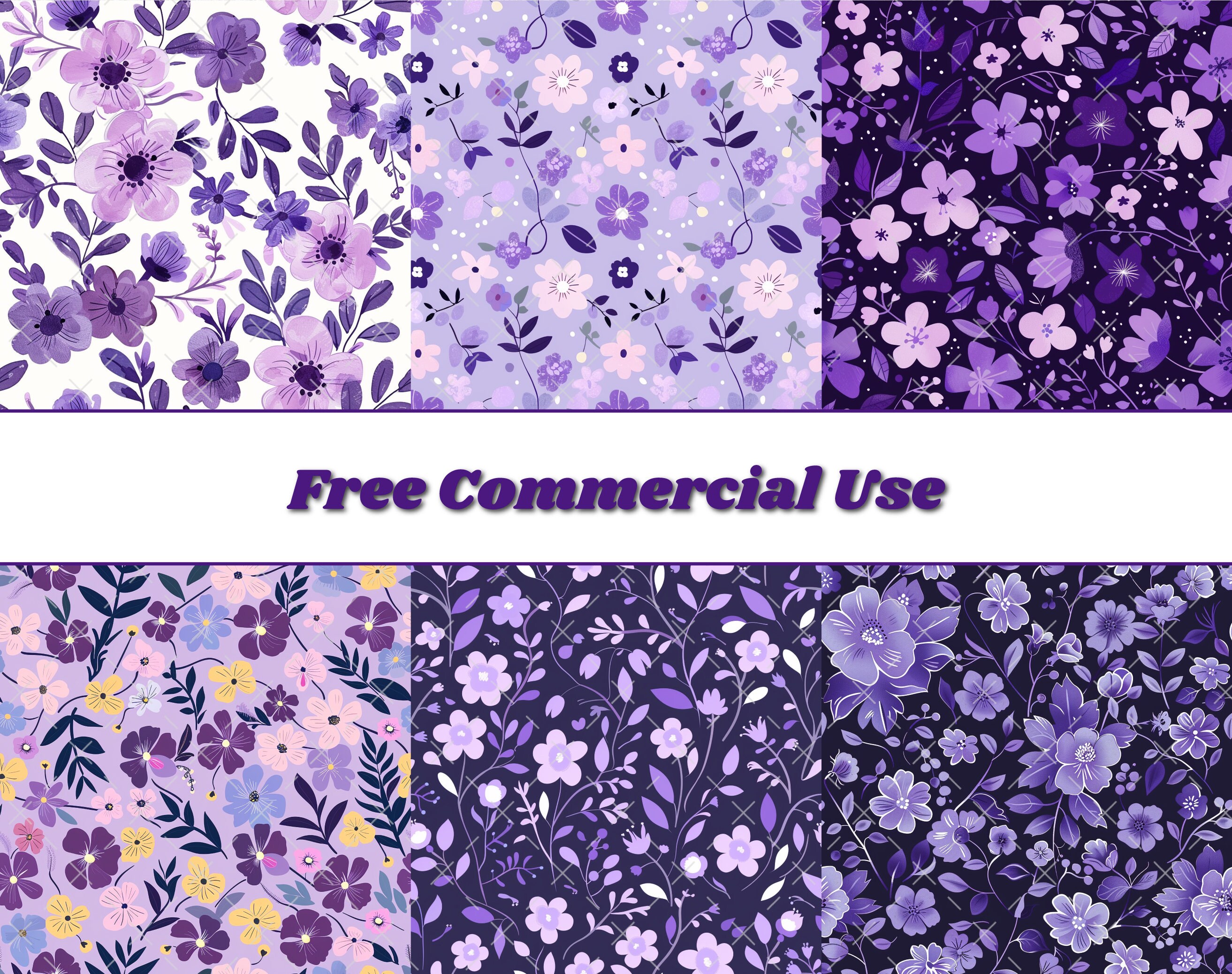 Purple Floral Seamless Pattern | Watercolor Flowers Digital Paper ...