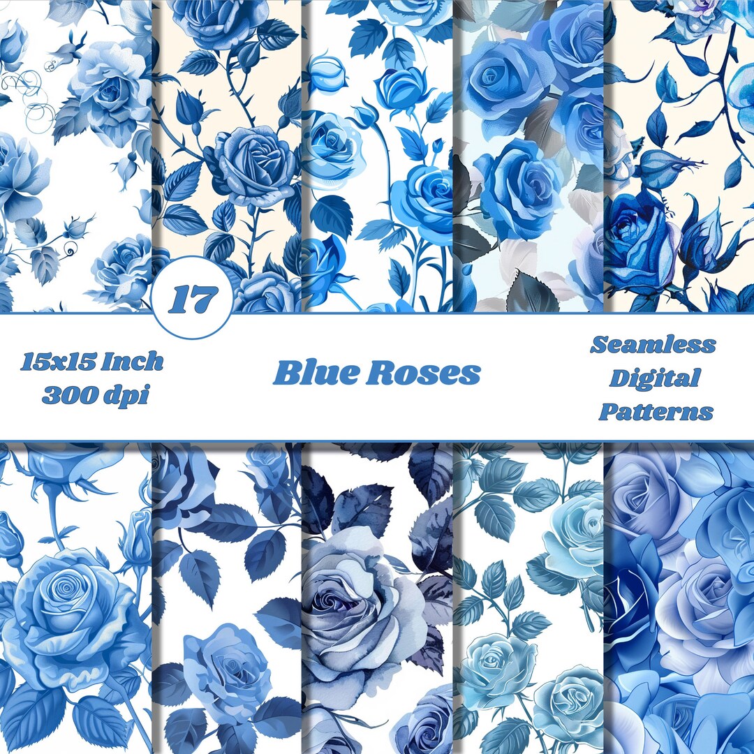Blue Roses Seamless Pattern | Floral Blue Rose Background | Digital ...