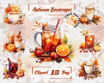 Watercolor Fall Drinks Clipart Autumn Clipart Apple Cider Clipart Coffee Cup PNG Pumpkin Spice Clipart Fall Pumpkins Free Commercial 390