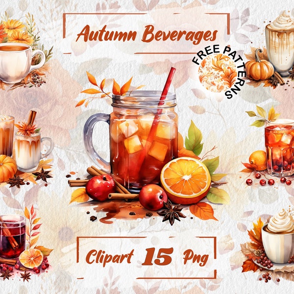 Watercolor Fall Drinks Clipart Autumn Clipart Apple Cider Clipart Coffee Cup PNG Pumpkin Spice Clipart Fall Pumpkins Free Commercial 390