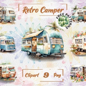 Watercolor Retro Camper Camper Clipart Vacation Clipart Camping Clipart  Free Commercial Use Scrapbooking, Junk journal, Vintage Camper 347