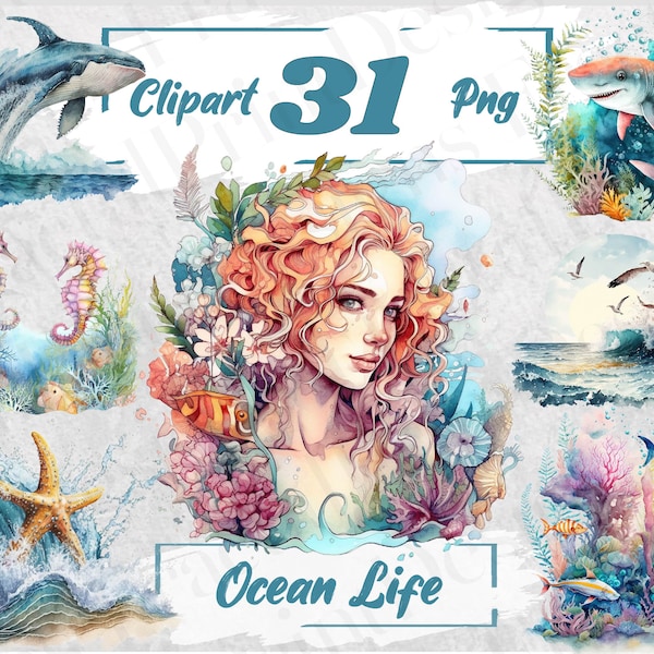 Watercolor Ocean Bundle Ocean Life Clipart Summer PNG Bundle Sea Clipart Dolphin Fish Bundle Undersea PNG Bundle Free Commercial Use 92