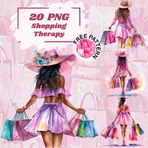 Clipart fille commerçante, graphiques de commerçante, clipart shopping, fille avec des sacs à provisions des cliparts, clipart fille à la mode fille mode 1079