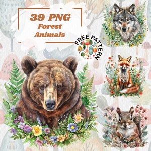 Watercolor Cute Forest Animals, Forest Animal PNG Clipart, Nursery Clipart, Woodland Animals, Card Making, Card Making 1275