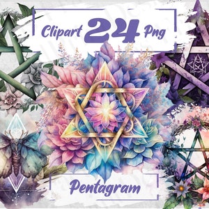 Pentagrama Aquarela Clipart Pacote Pentagrama Floral Pagão PNG Pacote Oculto Bruxaria PNG Mariposa Floral, Pacote Místico PNG Pacote 42.6