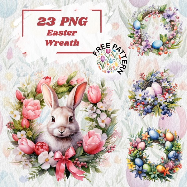 Osterkranz Clipart PNG Aquarell Kranz Clipart, Frühlings Blumen und Eier png Blumen Clipart, Ostern Clipart, Instant Download 1043