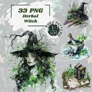 Clipart de aquarela de bruxa de ervas, png Wiccan, clipart mágico, pacote de bruxaria PNG, clipart místico, bruxa celestial, pagão PNG 1246