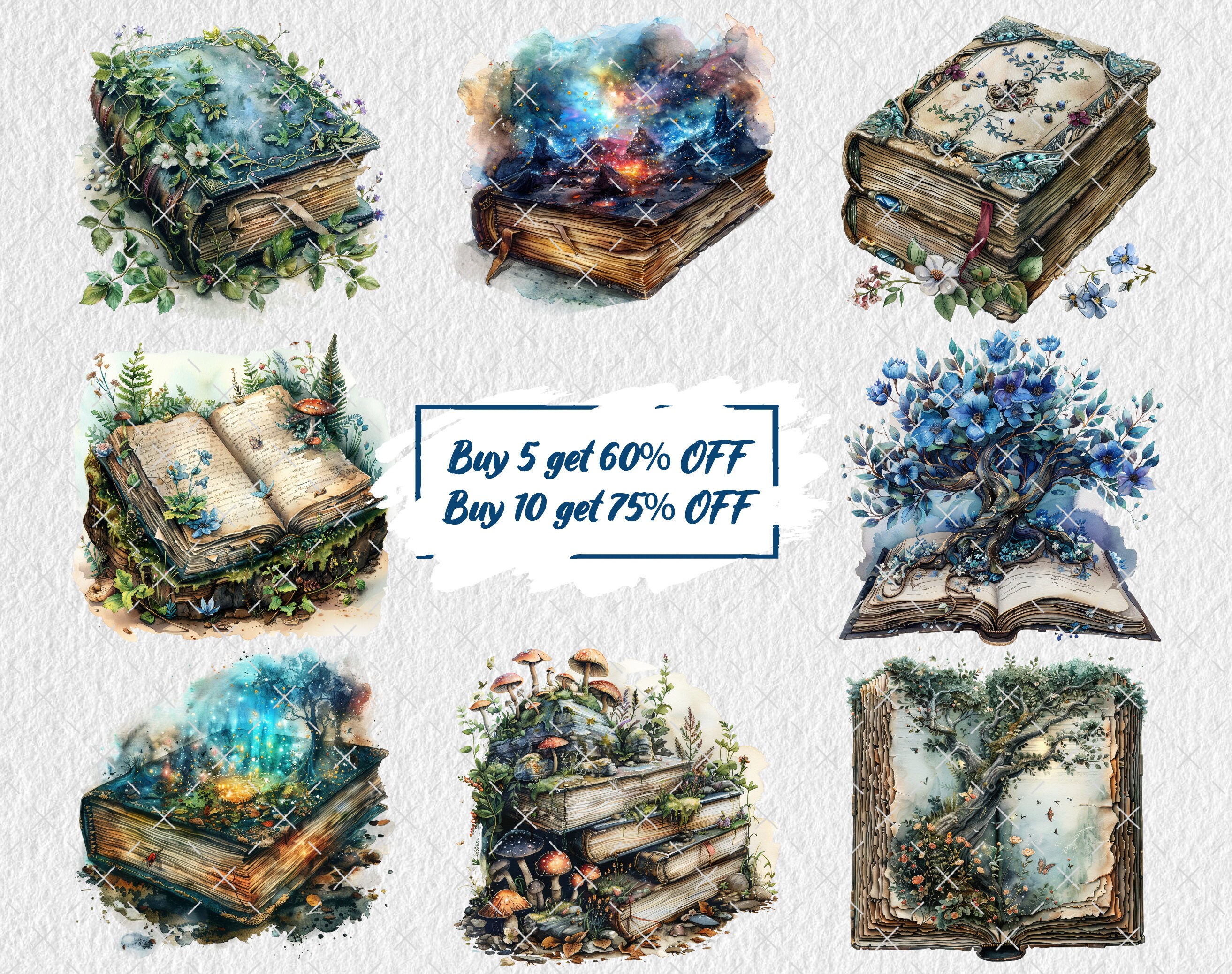 Watercolor Open Book Clipart Bundle, Fantasy Books Clip Art Book Bundle ...