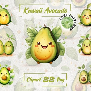 Schattig avocado clipart, aquarel avocado graphics, kawaii clipart, kawaii avocado, schattig voedsel graphics, gratis commercieel gebruik scrapbooking 655