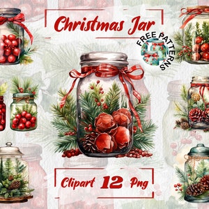 Christmas Jar Clipart, Watercolor Christmas Decor, Terrarium Jar PNG Merry Christmas Free Commercial Use Card Making Christmas Scrapbook 635