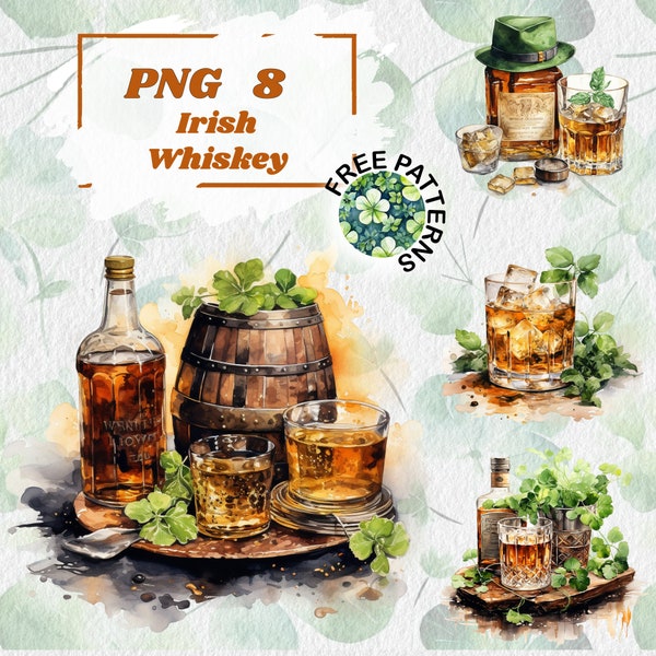 Watercolor Irish Whiskey clipart, St.Patrick’s Day Whiskey, Irish Green Illustrations, Green St Patricks Day clipart, whiskey png 985