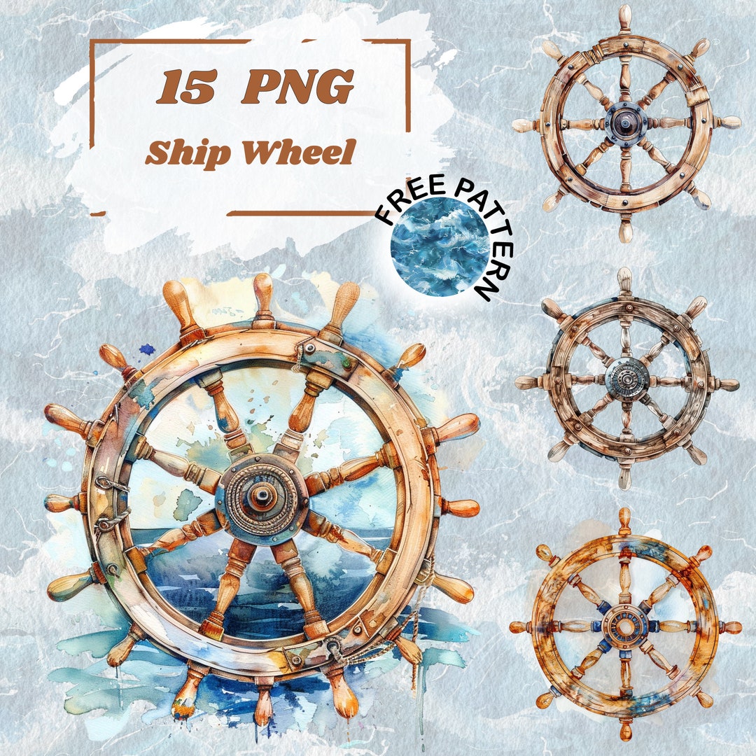 Nautical Wheel Clipart, Ship Wheel Clipart, Helm, Digital Clipart
