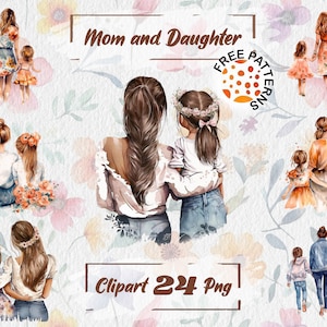 Mom and Daughter Clipart Watercolor Mom And Daughter Mom Clip Art Happy Family Graphics Watercolor Mom Free Commercial Use,Scrapbooking 153