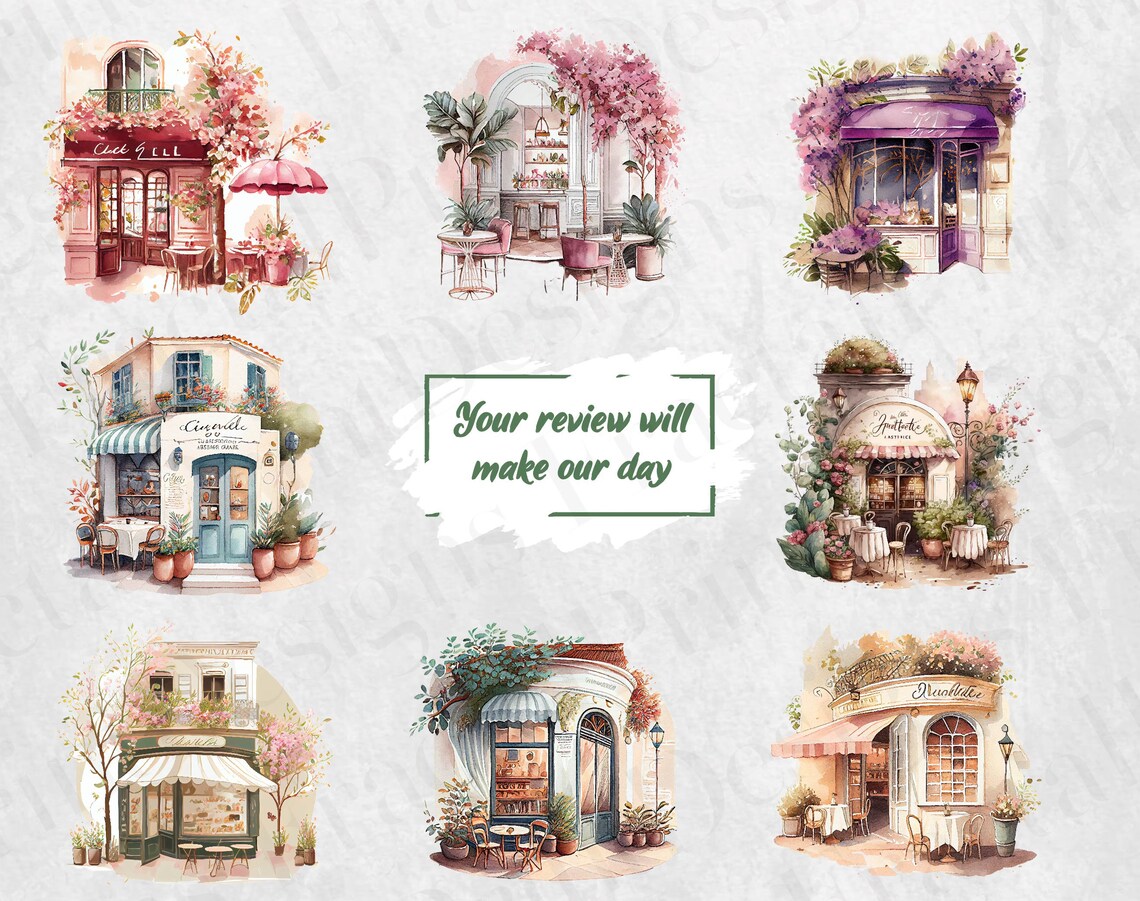 Romantic Café Watercolor Clipart Cozy Café Bundle PNG Café Interior ...
