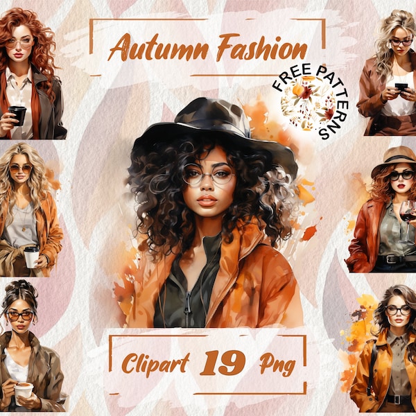 Watercolor Fall Fashion Clipart Watercolor Fashion Illustration Autumn Clipart Lady Boss PNG Free Commercial Use Scrapbooking Clipart 363