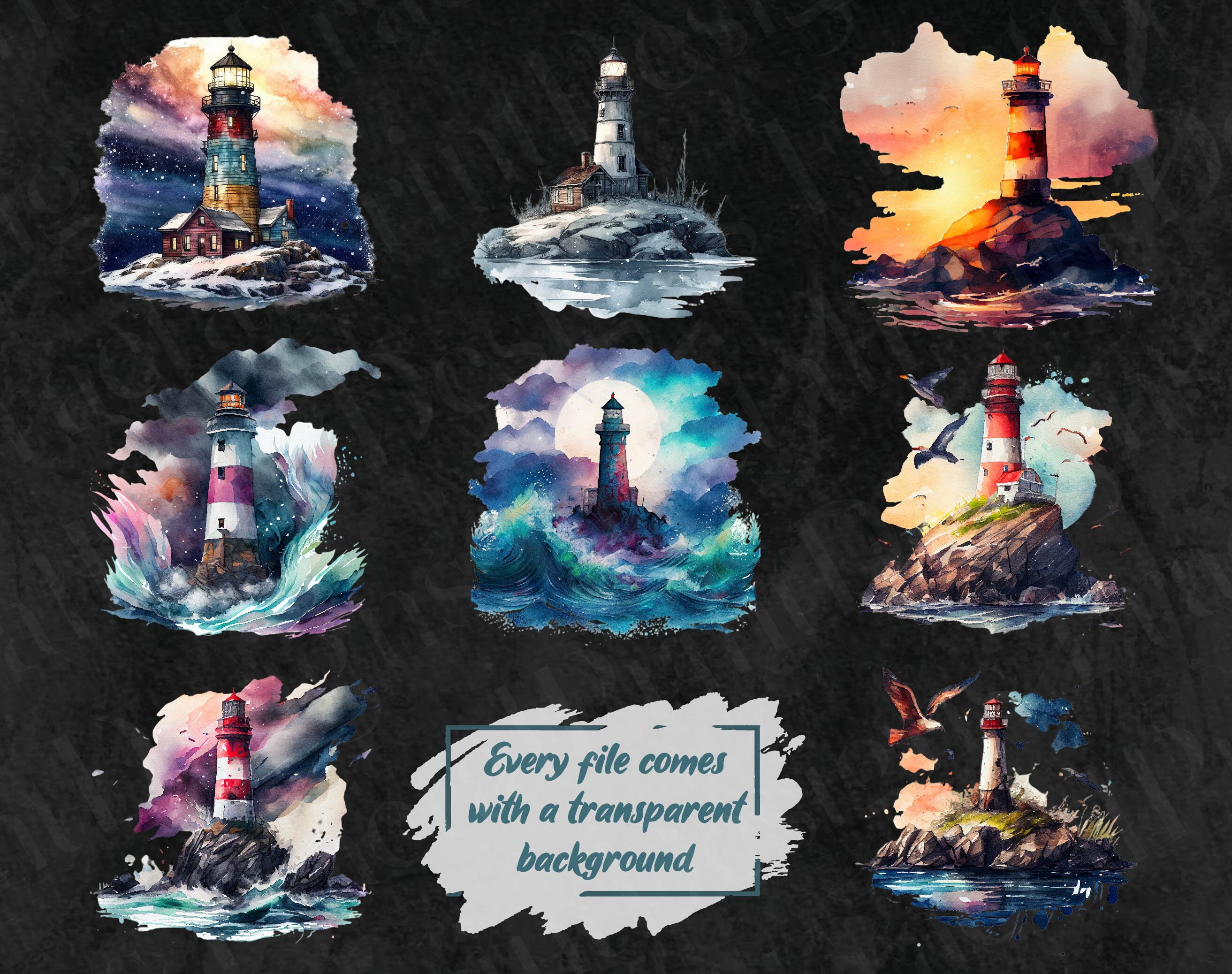 Light House Bundle Light Houses Clipart Lighthouse Scenes Watercolor ...
