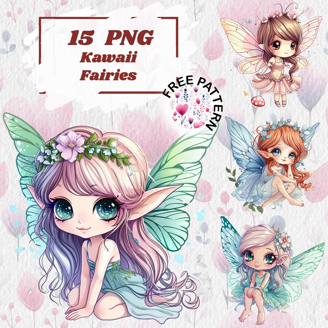 Cute Kawaii Fairy Clipart, Cute Fairy PNG Digital Download, Fairies ...
