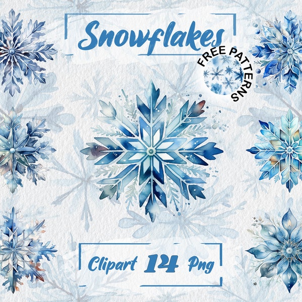 Snowflake Clipart, Winter clipart, Watercolor Blue Flakes, Snow Holiday Clipart, Watercolor clipart, Christmas and New Year clipart 667
