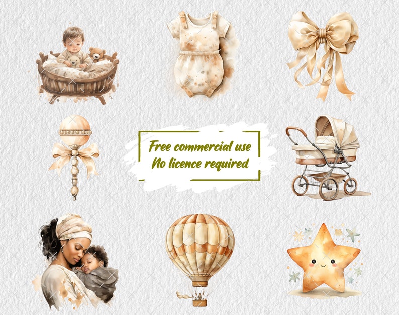 Baby Shower Clipart Neutral Baby Watercolor Clipart Beige Color Nursery ...