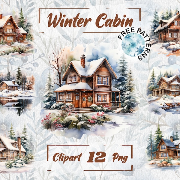 Clipart chalet d'hiver, Aquarelle chalet, Forêt d'hiver, Montagnes, Hiver PNG transparents, Cabane en rondins, Utilisation commerciale gratuite, Cartes 555