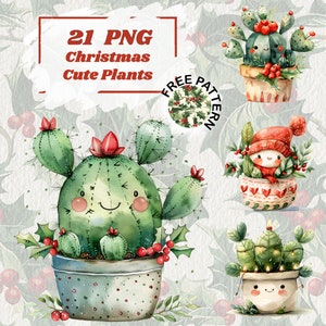 Clipart di piante carine di Natale PNG, grafica di piante festose, arte botanica delle feste, sfondo trasparente, download digitale, Natale 1443