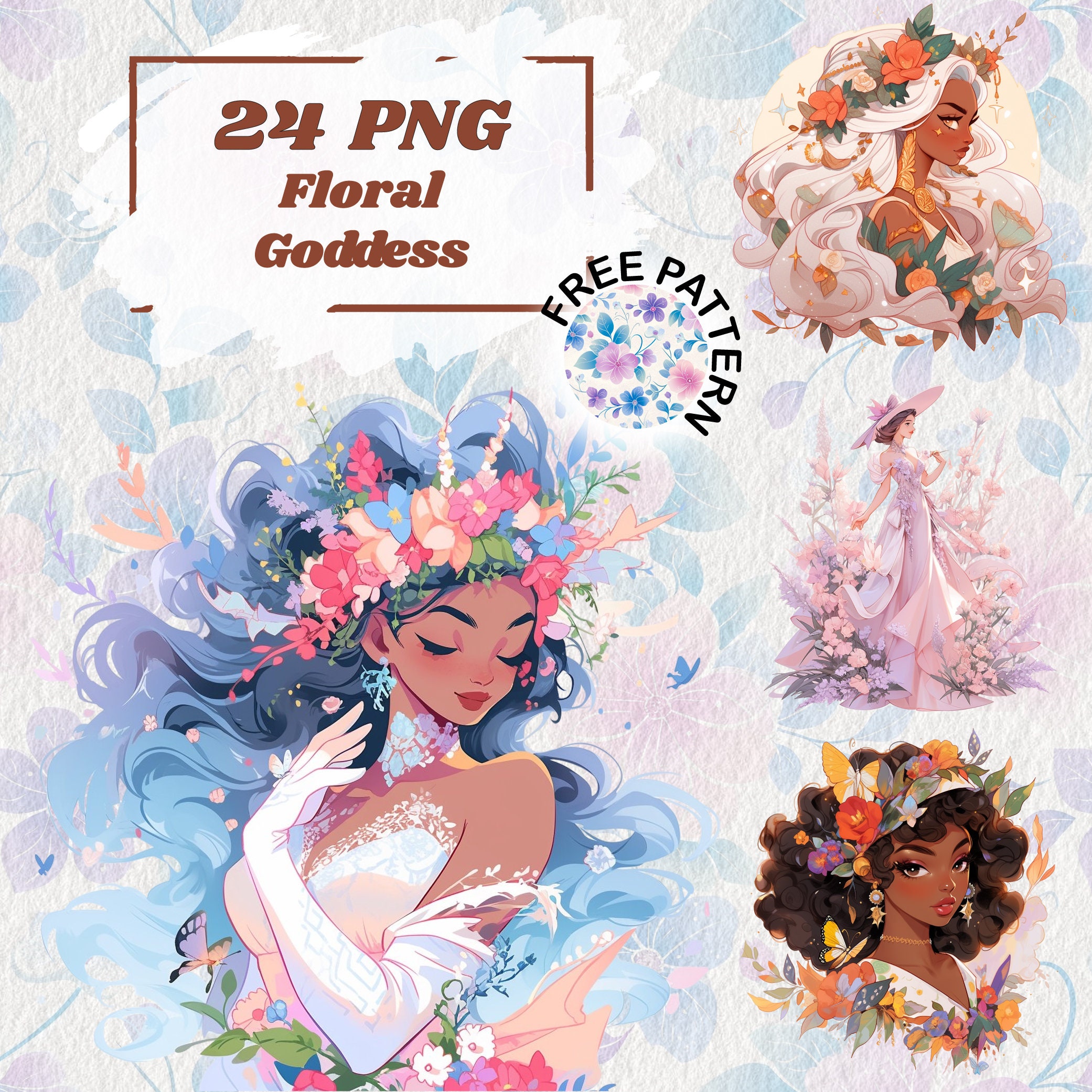 Floral Goddess Clipart Bundle - PNG Images for Crafts and Art, Feminine ...