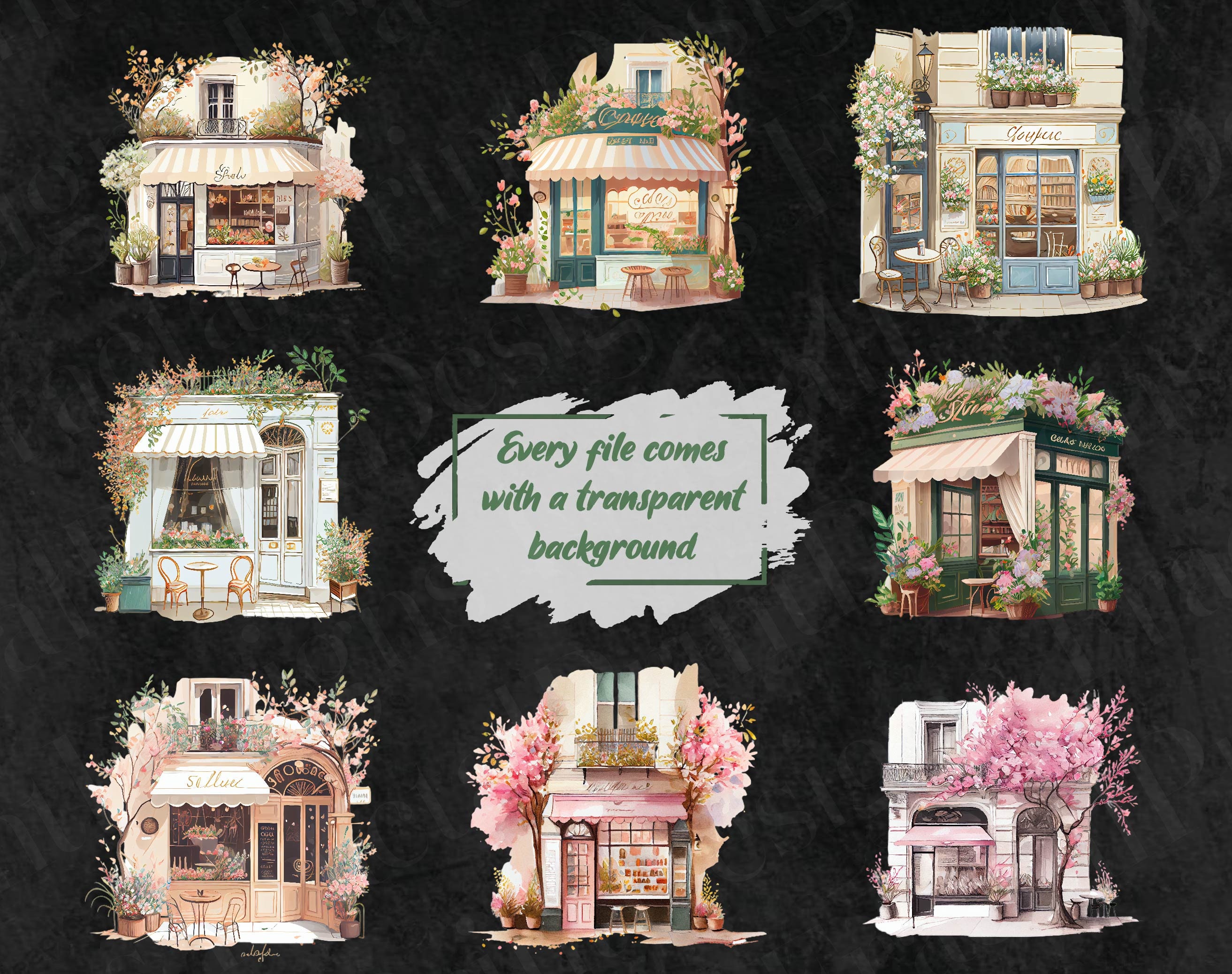 Romantic Café Watercolor Clipart Cozy Café Bundle PNG Café Interior ...