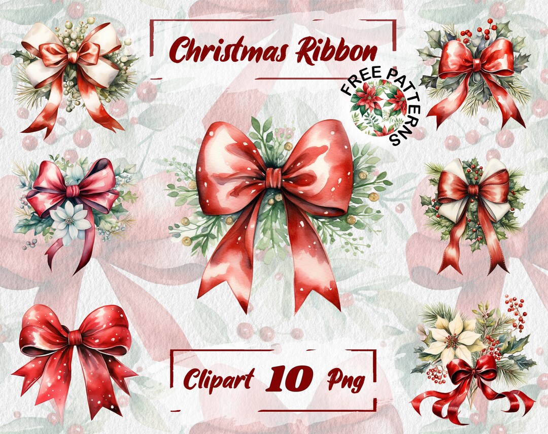 Christmas Ribbon Clipart, Watercolor Christmas Ribbon Transparent ...