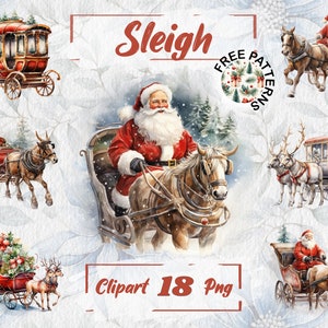 Santa Sleigh Clipart, Watercolor Santa PNG, Santa Claus, Christmas Images, Xmas Graphics, Santa Claus, Free Commercial Use, Card Making 514