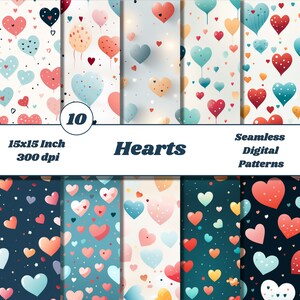 Herzen Digitales nahtloses Muster - Romantische Liebe und Valentinstag Design, Valentinstag Muster P8