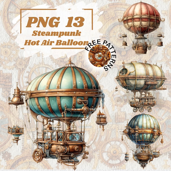 Hot air balloon steampunk clipart Steampunk balloon Watercolor aircraft Aircraft clipart Printable art Steampunk Clipart Transparent 1003