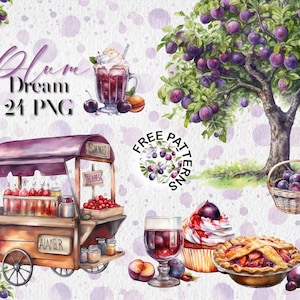 Akwarela śliwka Clipart Lato PNG Pakiet Owoców Grafika Akwarela PNG Deser Clipart Darmowe Użytkowanie Komercyjne, Dziennik Śmieci, Scrapbooking 105