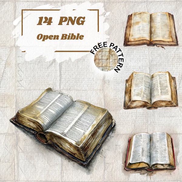 Clipart Bible ouverte, images aquarelles | Art religieux | Illustrations bibliques | Impressions numériques | Utilisation commerciale, images de livres à l'aquarelle 1198