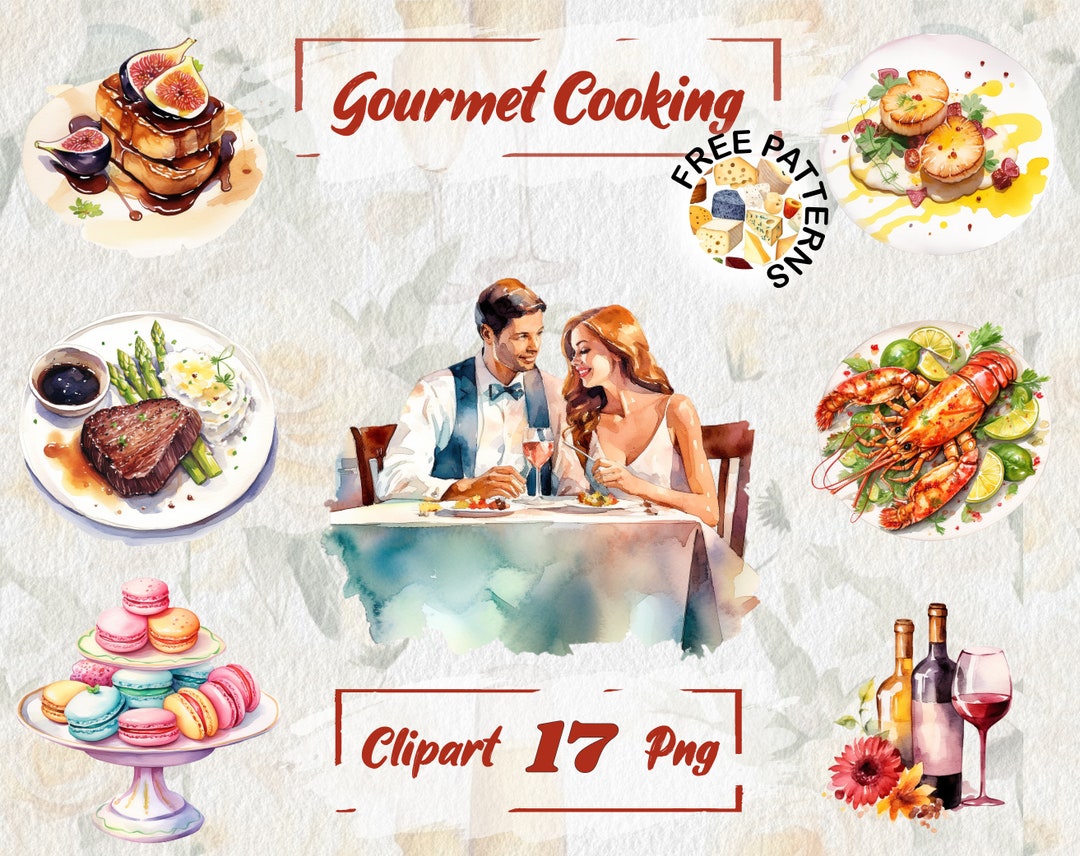 Gourmet Food Clipart Watercolor Restaurant PNG Cooking Clipart - Etsy