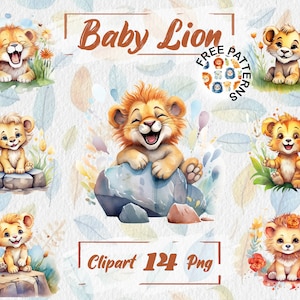 Watercolor Cute Lion, Baby Lion Clipart, Baby Lion Png, Savannah Animals, Cartoon Lion Baby Shower Clip Nursery Graphics Free Commercial 210