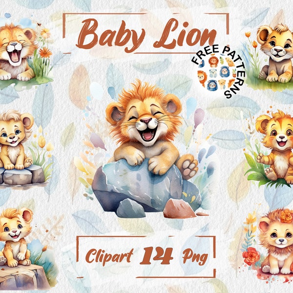 Watercolor Cute Lion, Baby Lion Clipart, Baby Lion Png, Savannah Animals, Cartoon Lion Baby Shower Clip Nursery Graphics Free Commercial 210