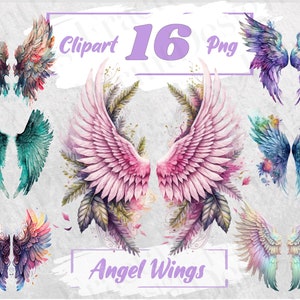 Angel Wings Clipart Watercolor Angle Wings Bundle Halo Clipart Fairy Wings PNG Custom Portrait Sublimation, Free Commercial Use 63