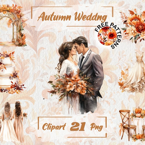 Watercolor Fall Wedding Clipart Wedding Clipart Autumn Leaves PNG Fall Flowers Clipart Wedding PNG Free Commercial Use, Scrapbook 367