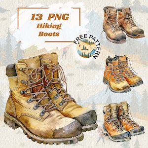 Hiking Boots Clipart PNG, Sublimation Design, Floral Hikers Boots Watercolor Clipart, Printable Hiking Illustration, Digital Download 1135