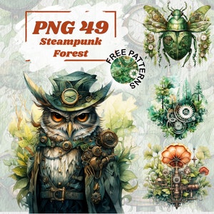 Steampunk Forest BundlePNG Steampunk ClipartsJunk JournalScrapbookSteampunk StyleFantasy ImagesClipart BundleInstant Digital Download 1005