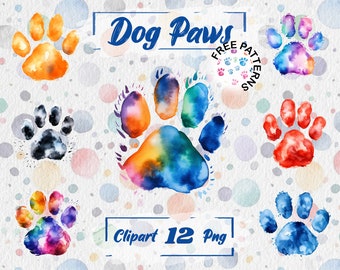 Watercolor Paw Print Dog Paw Clipart Colorful Paw Prints Cute Paws PNG Dog Clipart Scrapbooking Paws Cute Junk journal watercolor paw 332