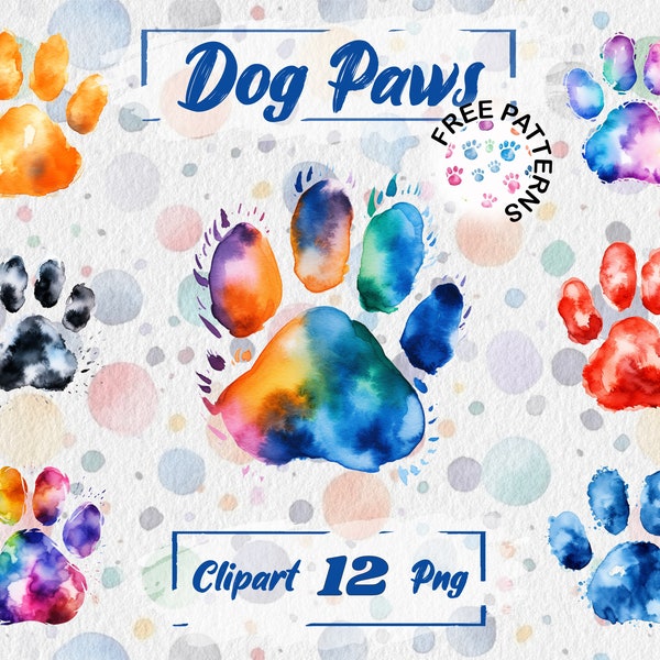 Watercolor Paw Print Dog Paw Clipart Colorful Paw Prints Cute Paws PNG Dog Clipart Free Commercial Use, Scrapbooking, Junk journal 332