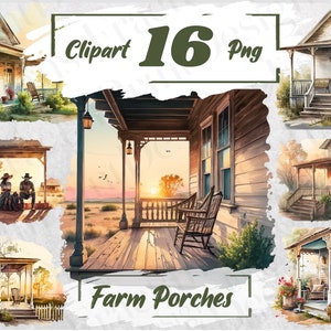 Fattoria portico acquerello Clipart fattoria Clipart Bundle Cottagecore Bundle PNG Farmers House Farm Barn Bundle accogliente estetica 59,7
