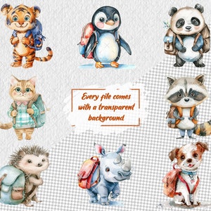 Watercolor Cute School Animals, Back to School Animal PNG Clipart ...