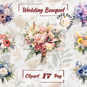 Buquê de casamento Clipart Aquarela Flores Floral Casamento PNG Clipart de casamento PNG Uso comercial Criação de cartões, convites de casamento 145