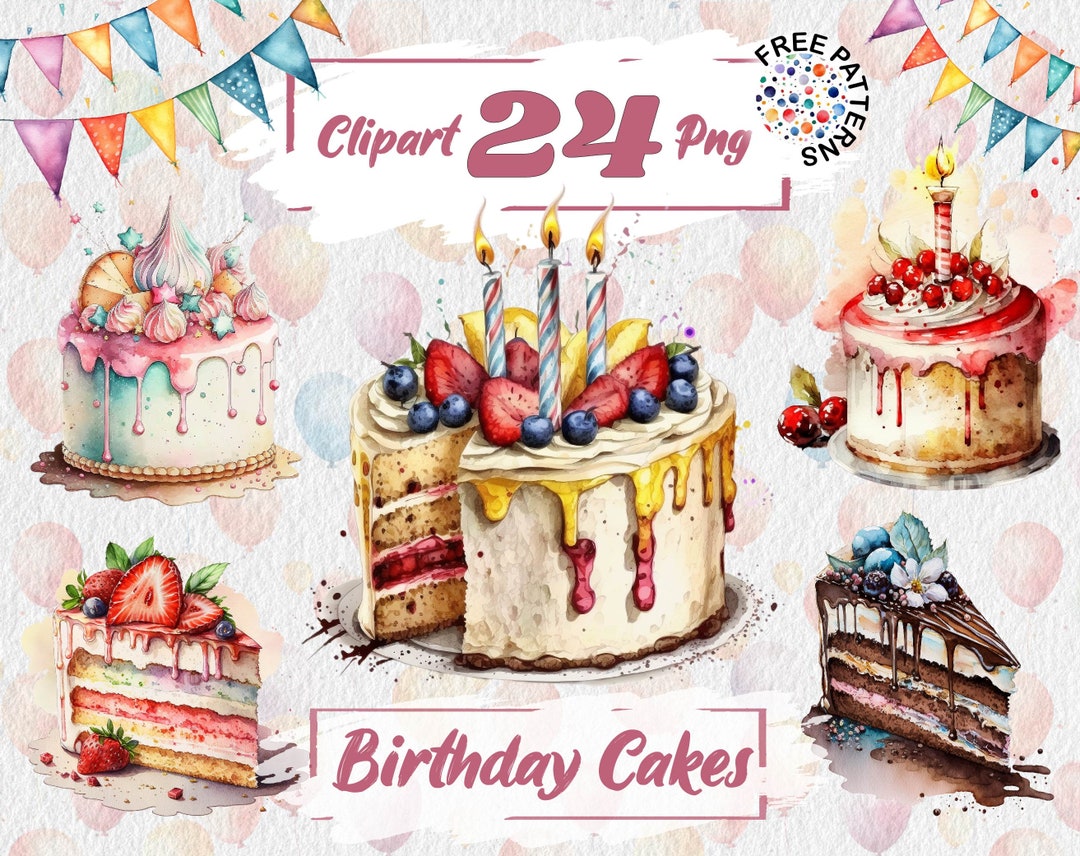 Birthday Cake Clipart Watercolor Cake PNG Dessert Clipart Cake Slice ...