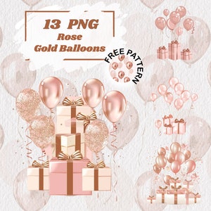 Rose Gold Ballons Clipart PNG, transparenten Hintergrund, schicke Ballon Grafiken, Party Dekor, digitaler Download 1363